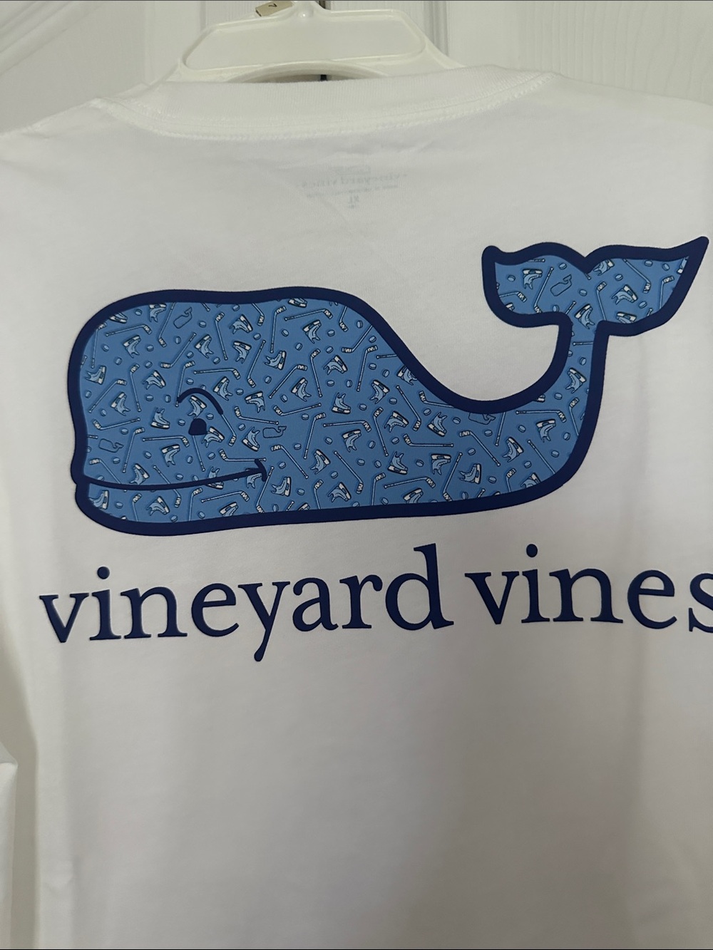 Vineyard Vines White Long Sleeve Hookey Tee with Blue Whale Pocket Logo